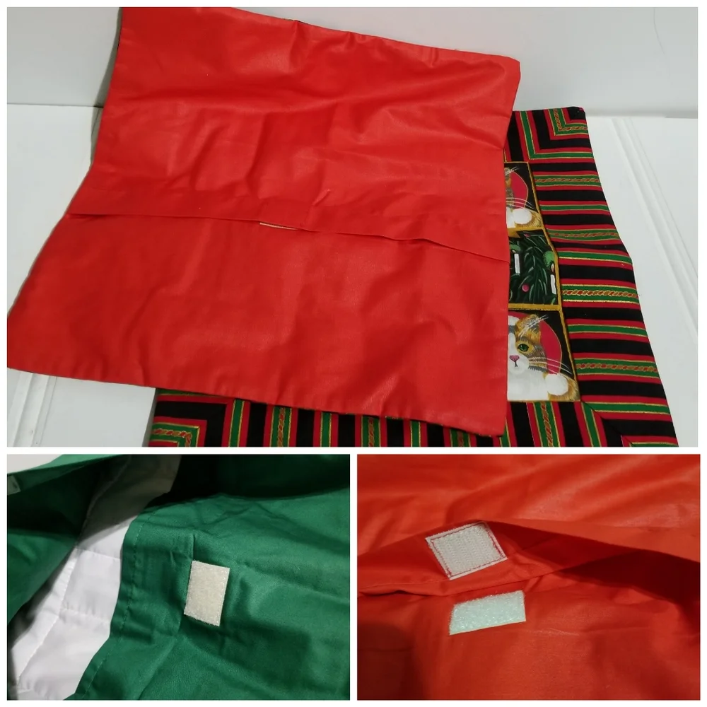 Vintage Cat Patchwork Throw Pillow Cover Set OS Christmas Holiday Red Green Gold